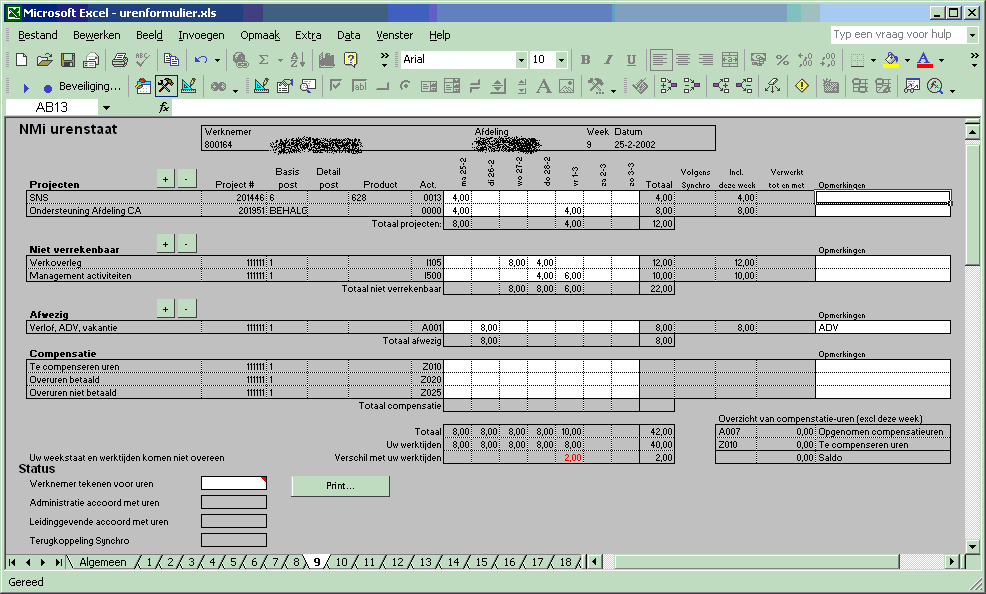 Screenshot NMi Worktime registration