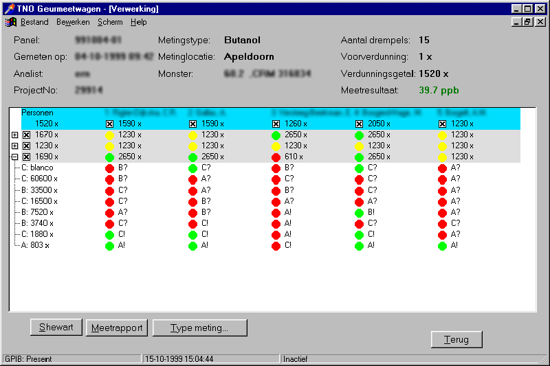 Screenshot TNO Odor control software